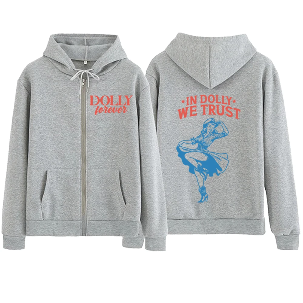 Dolly Parton di Dolly kami percaya Cowgirl ritsleting Hoodie Harajuku Pullover atasan Sweatshirt Streetwear