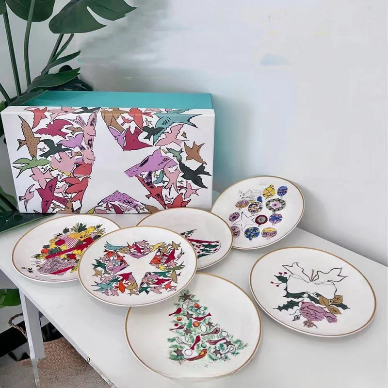 

6-Piece Christmas Series Home Dessert Plate Bone China Gift Box Packaging Home Gift Dinner Set Plates and Dishes Plate Sets