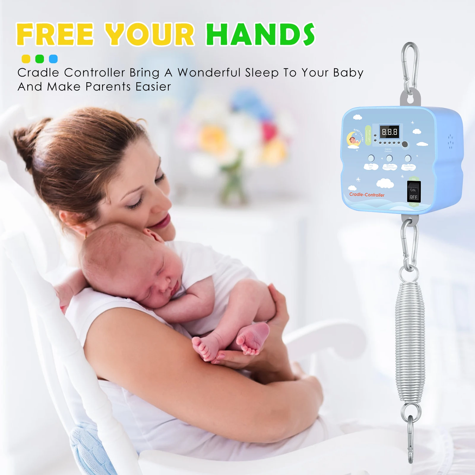 Electric Baby Swing Controller with Adjustable Timer, 2-Piece Spring, Remote Control, Up to 20 kg