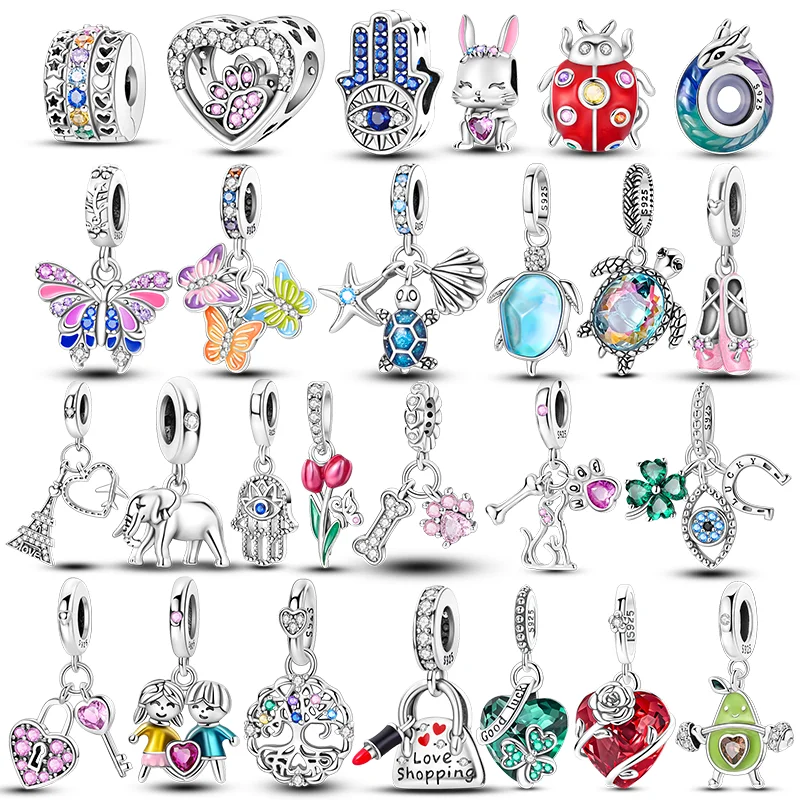 New In 925 Sterling Silver Charms Beads Rabbit Ladybug Dog Love Lock Pendants Fit Original Bracelet Women Jewelry Gift DIY