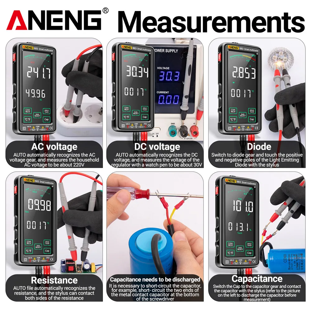 ANENG 681/682/683 Smart Rechargeable Multimeter AC/DC Voltage Tester Current Meter Professional Capacitor Electrician Tools