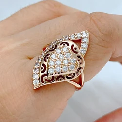 Kinel Unique Boho Style 585 Rose Gold Color Rings For Women Shiny Natural Zircon Accessories Fashion Party Ethnic Bride Jewelry
