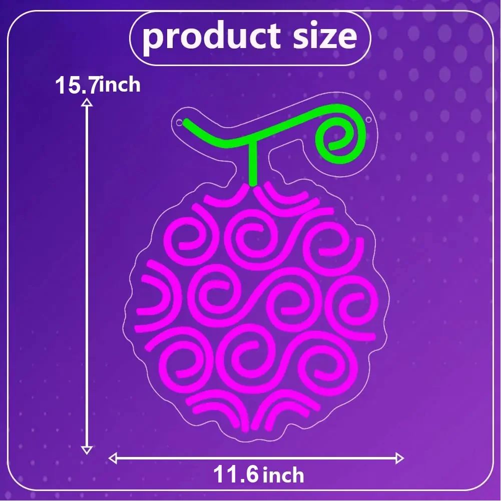 Sinal LED de fruta do diabo roxo - decoração de parede de néon de uma peça |   Ideal para casa, salas de jogos, bares, fãs |   Presente e decoração exclusivos de anime