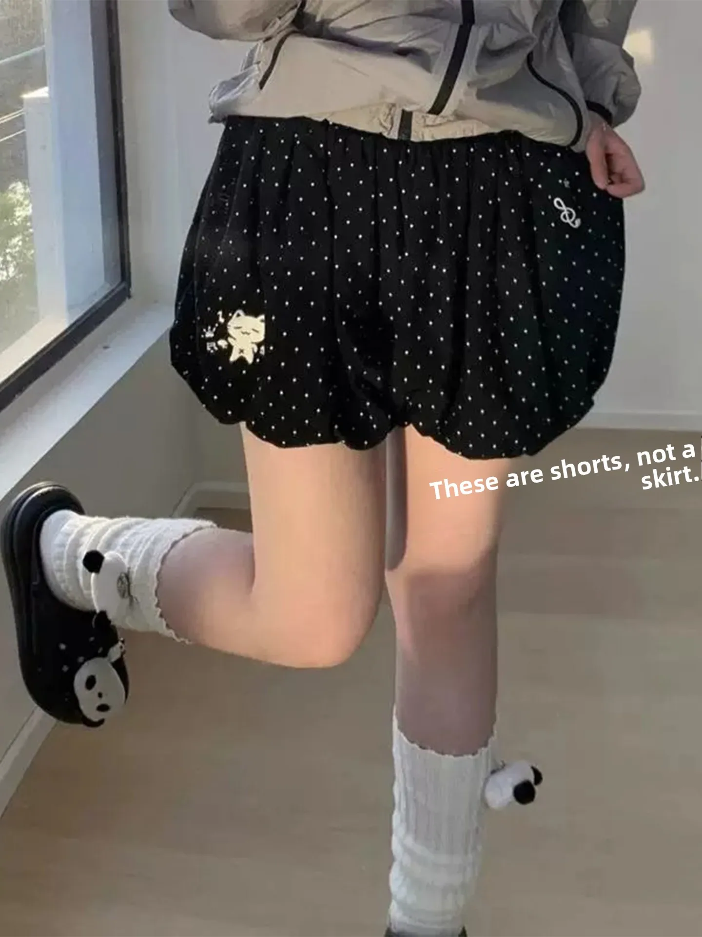 Cute  Embroidery Bubble Casual Shorts Women's Summer Outdoor Wear Student Wide Leg Bloom Skirt Pants High Waist Elastic Waist