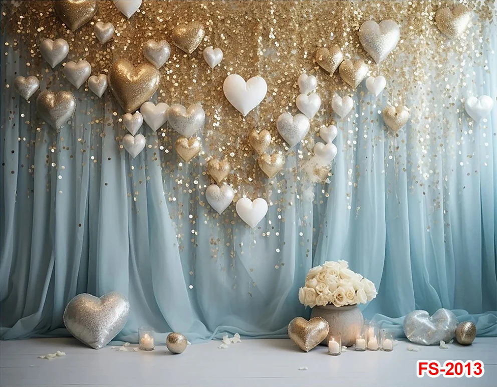 Cerimonia di nozze tenda blu amore fiori Glitter dorati fondali per candele maternità fotografica sfondi per ritratti per adulti