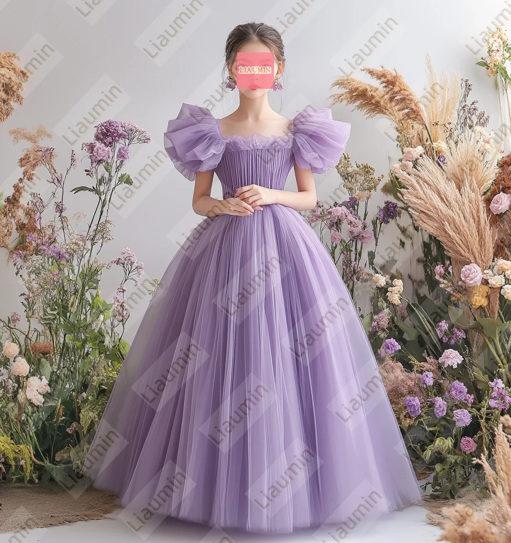 

Платья для девочек-цветочниц на свадьбу, фатиновое платье принцессы с короткими пышными рукавами, платья для первого причастия, праздничная пышная юбка по индивидуальному заказу W19-34