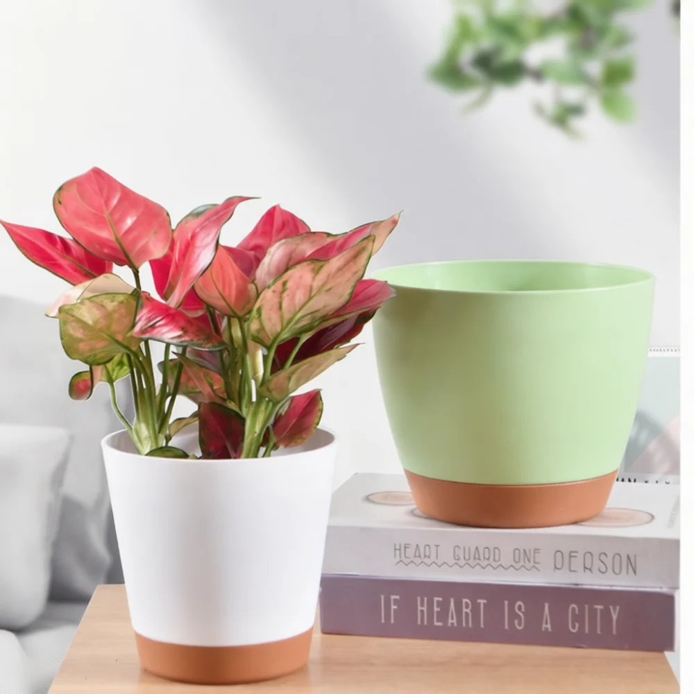 Direct Design Self Watering Resin Flower Pot Smooth Matte Finish Indoor Office Desktop Potted Container