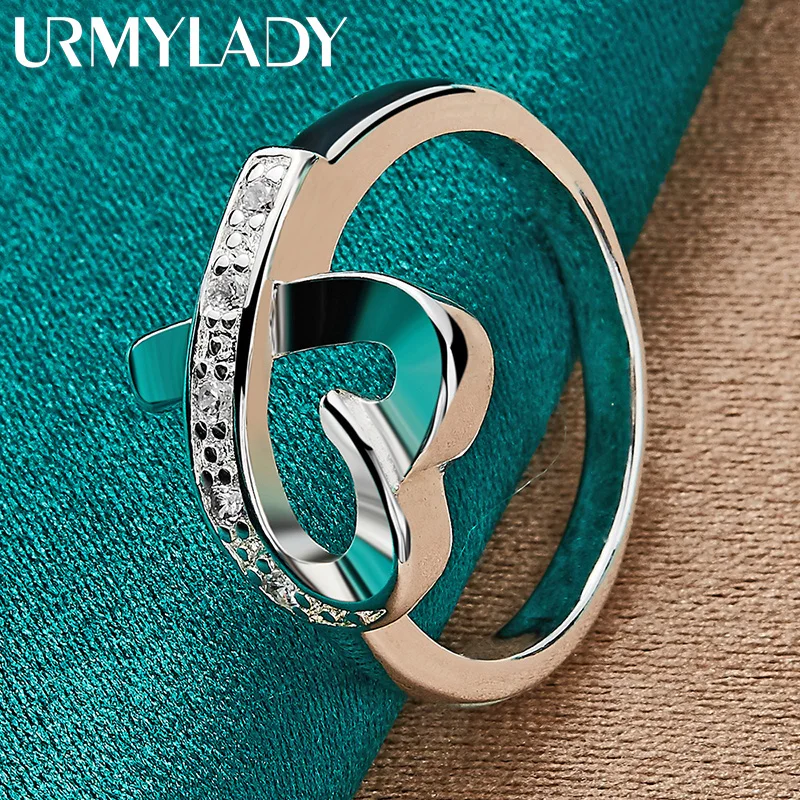 URMYLADY 925 Sterling Silver Eternal Heart Cyrkon 5-10 #   Pierścionek dla kobiet Ślubny urok Zaręczynowa biżuteria