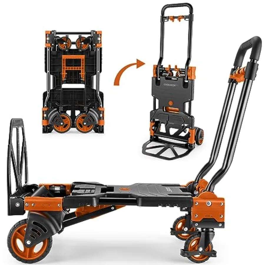 

Folding Hand Truck Heavy Duty for Office Moving, Steel Frame Orange Dolly Cart with 4-Wheel/2-Wheel Convertible Design and Retr