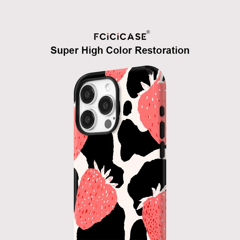 Fcicicase Phone Case For iPhone 11 12 13 14 15 16 Pro Max 16Plus Magnetic For Magsafe Wireless Charge Armor Strawberry Cover