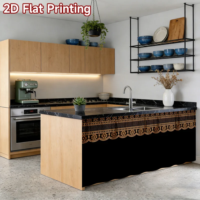 VIKAMA 2D Flat Decorative Border Kitchen Cabinet Curtain No Drill Dustproof Privacy Screen for Sink Bedroom Home Decor