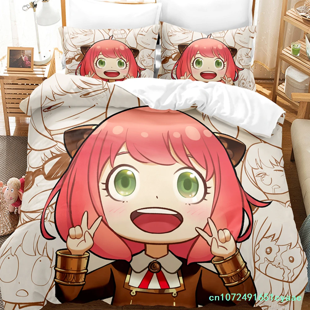 SPY×FAMILY Bedding Set Anime Anya Forger Quilt Cover Single Double Size With Pillowcase Boys Girls Bedspread