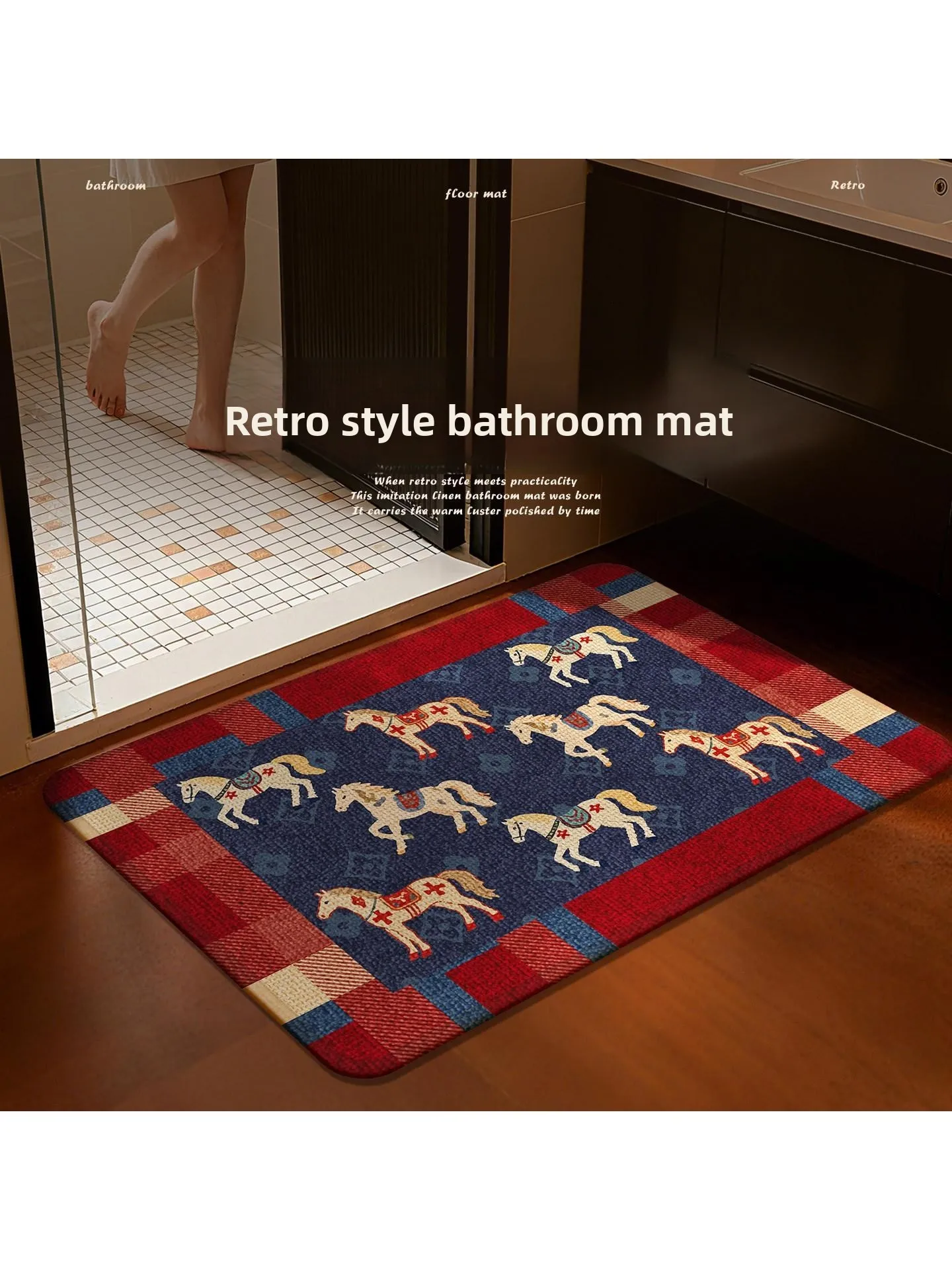 

New Year Patterned Batoom Mat Anti-Slip Door Mat Qui Dry Polyester Fiber Floor Rug for Kitchen And Toilet Entrance
