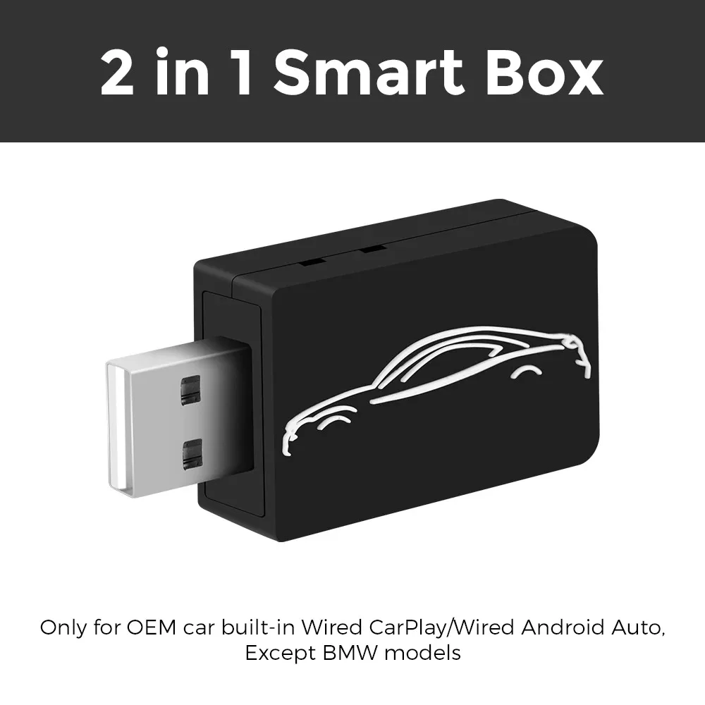 2024 Car Mini AI Box for Apple Carplay Wireless Adapter Car OEM Wired CarPlay To Wireless CarPlay Android auto USB Plug and Play