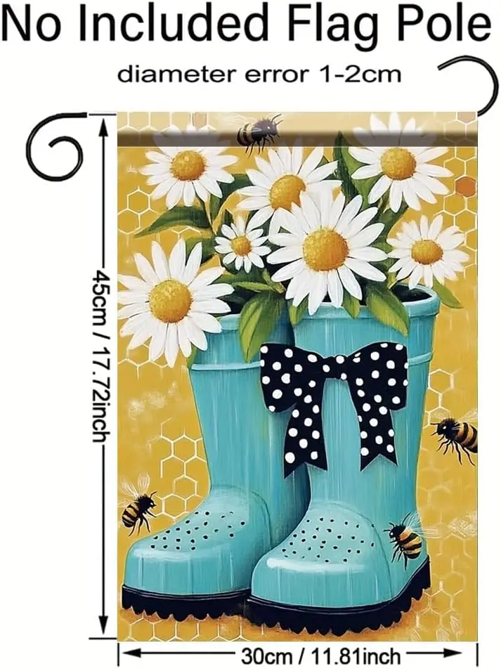 Bee Daisy Garden Flag 12x18 Inch Double Sided Blue Rain Boots Floral Yard Banner Farmhouse Spring Summer Outdoor Decoration  SSL