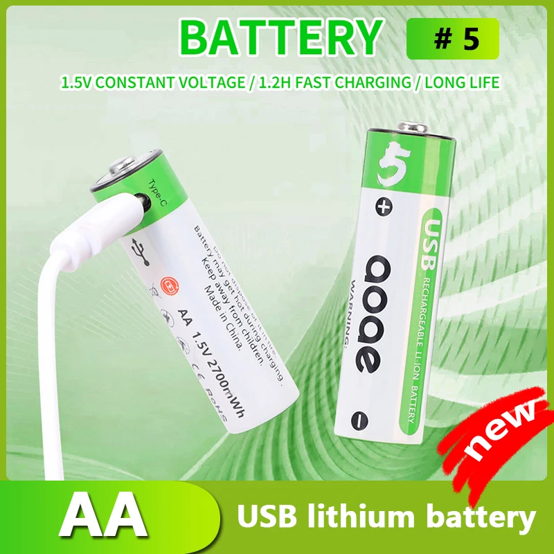 AOAE Fast charging USB 1.5V AA 2700mAh rechargeable li-ion battery for remote control mouse small fan Electric toy battery+Cable