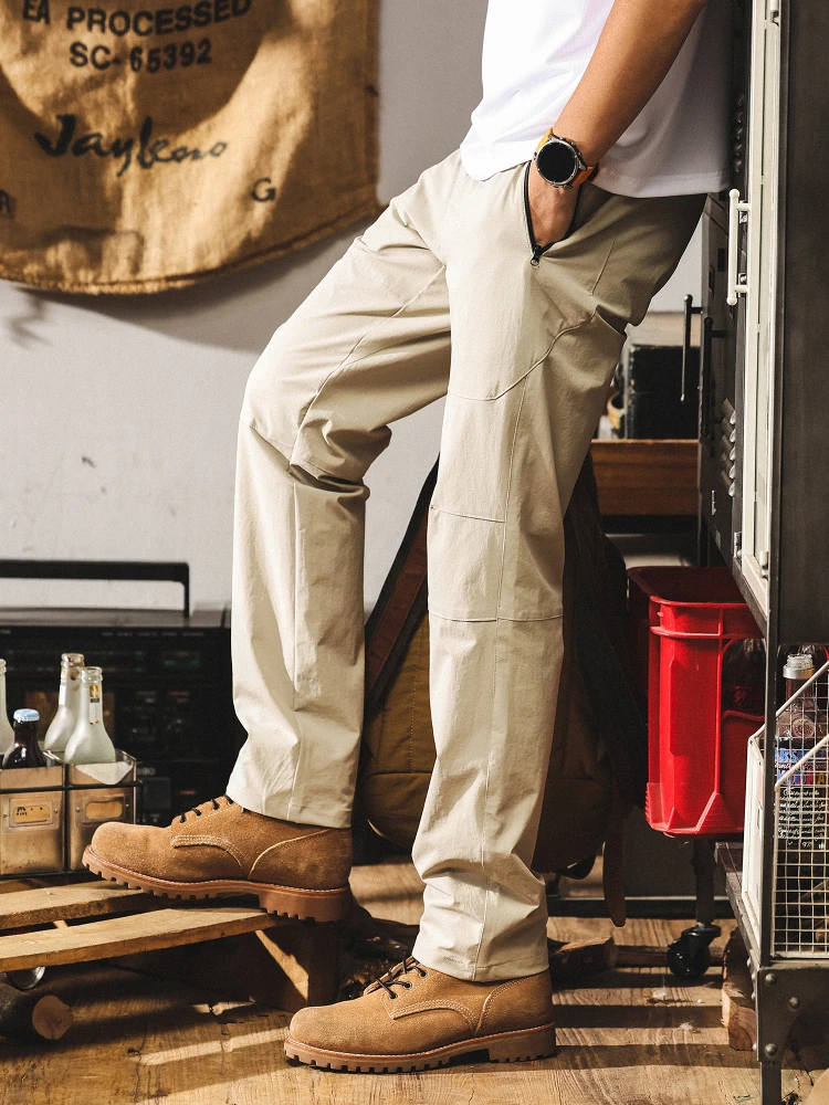 الكاكي الحرير الجليد شعور رائع الصيف رقيقة ملابس العمل فضفاضة مستقيم الساق المشي لمسافات طويلة في الهواء الطلق الرجال السراويل تنفس خفيفة الوزن #4