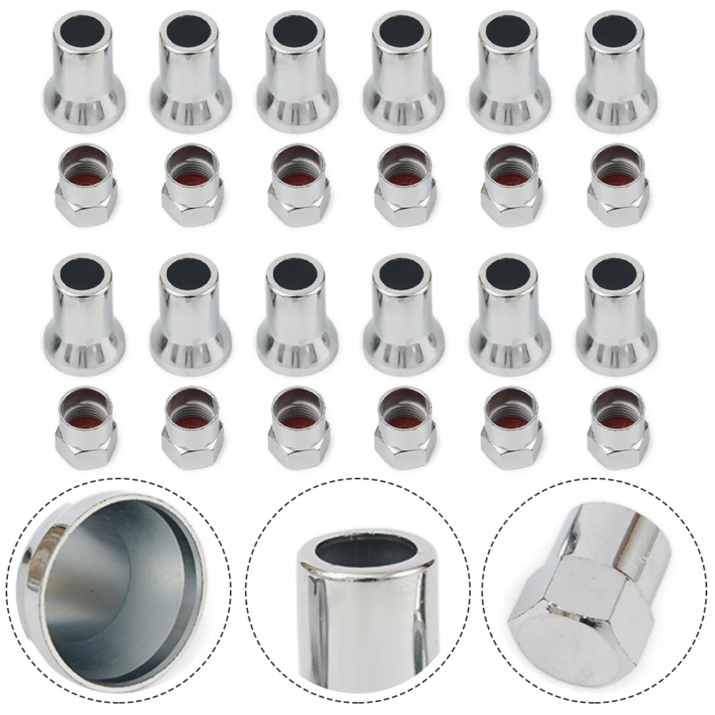 12Set Car Tire Wheel Tyre Valve Stem Hex Cap With Sleeve Covers Silver TR413 Chrome Auto Tire Wheel Exterior Parts