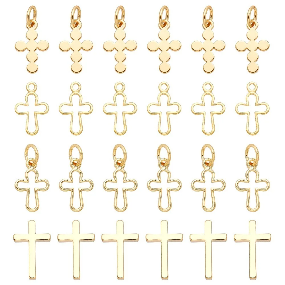 

1box 40pcs 4 style Brass Cross Mixed color 12x8x1mm Hole: 3mm