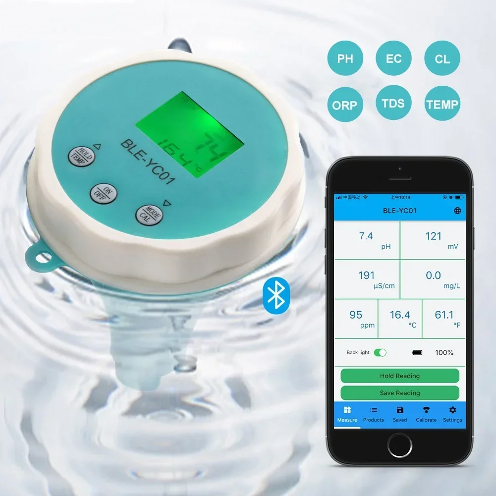 

Bluetooth Digital ORP EC TDS Temp Chlorine PH Meter IP67 ATC Smart APP Online Swimming Pool Water Quality Monitor Data Alarm Set