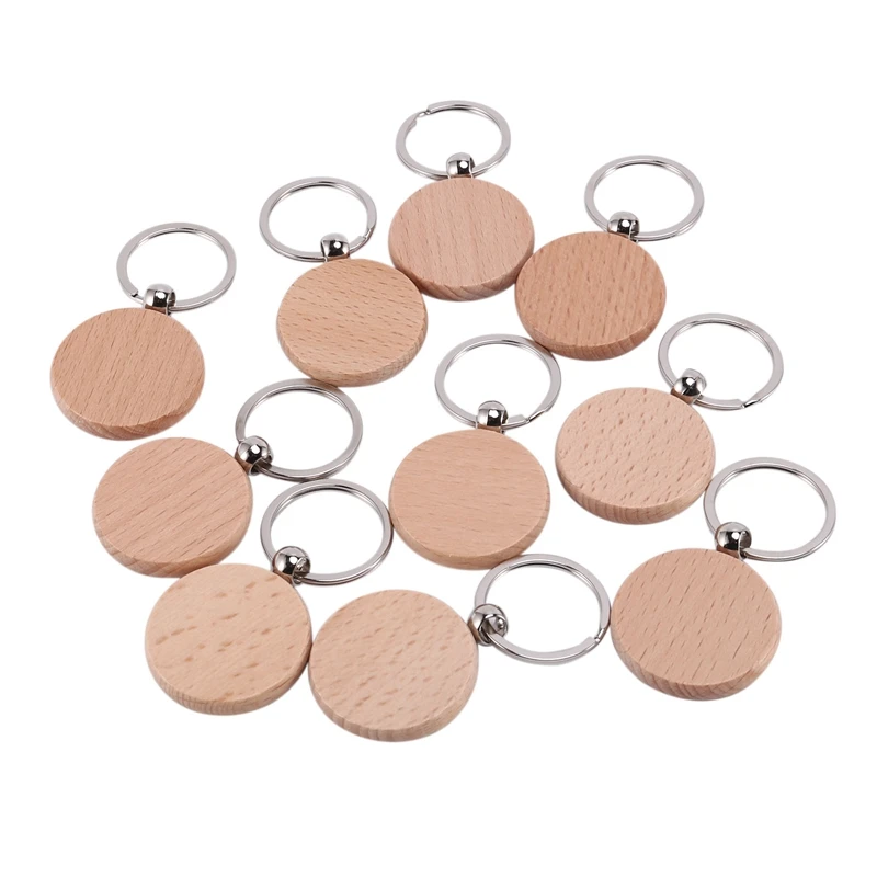 10Pcs Blank Round Wooden Key Chain Diy Wood Keychains Key Tags Can Engrave Diy Gifts 40X40mm