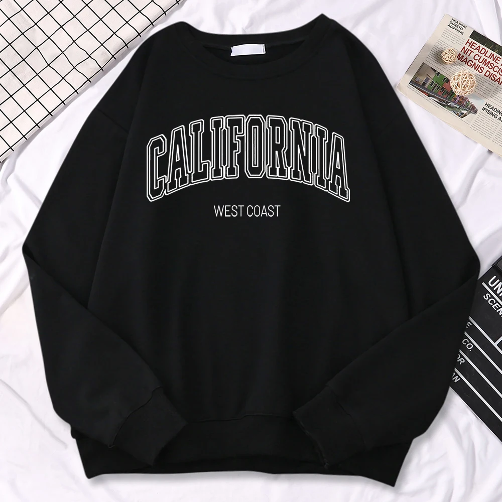 Winter Fashion Women\'S Sweatshirts California West Coast Print Hooded Crewneck All-Math Pullovers Loose Warm Female Streetwear