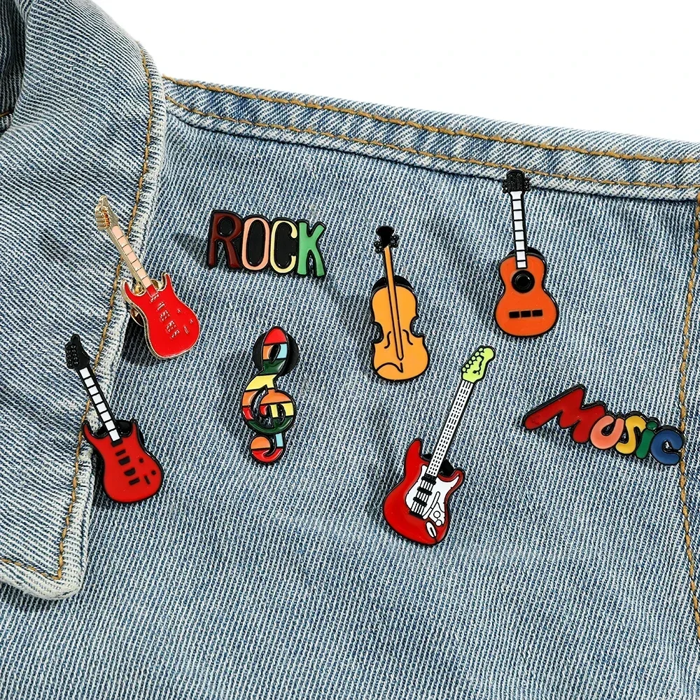 

8 Pcs Creativity Cartoon Musical Note Brooch Cute Guitar Enamel Pin Backpack Clothing Jewelry Metal Badge Accessories