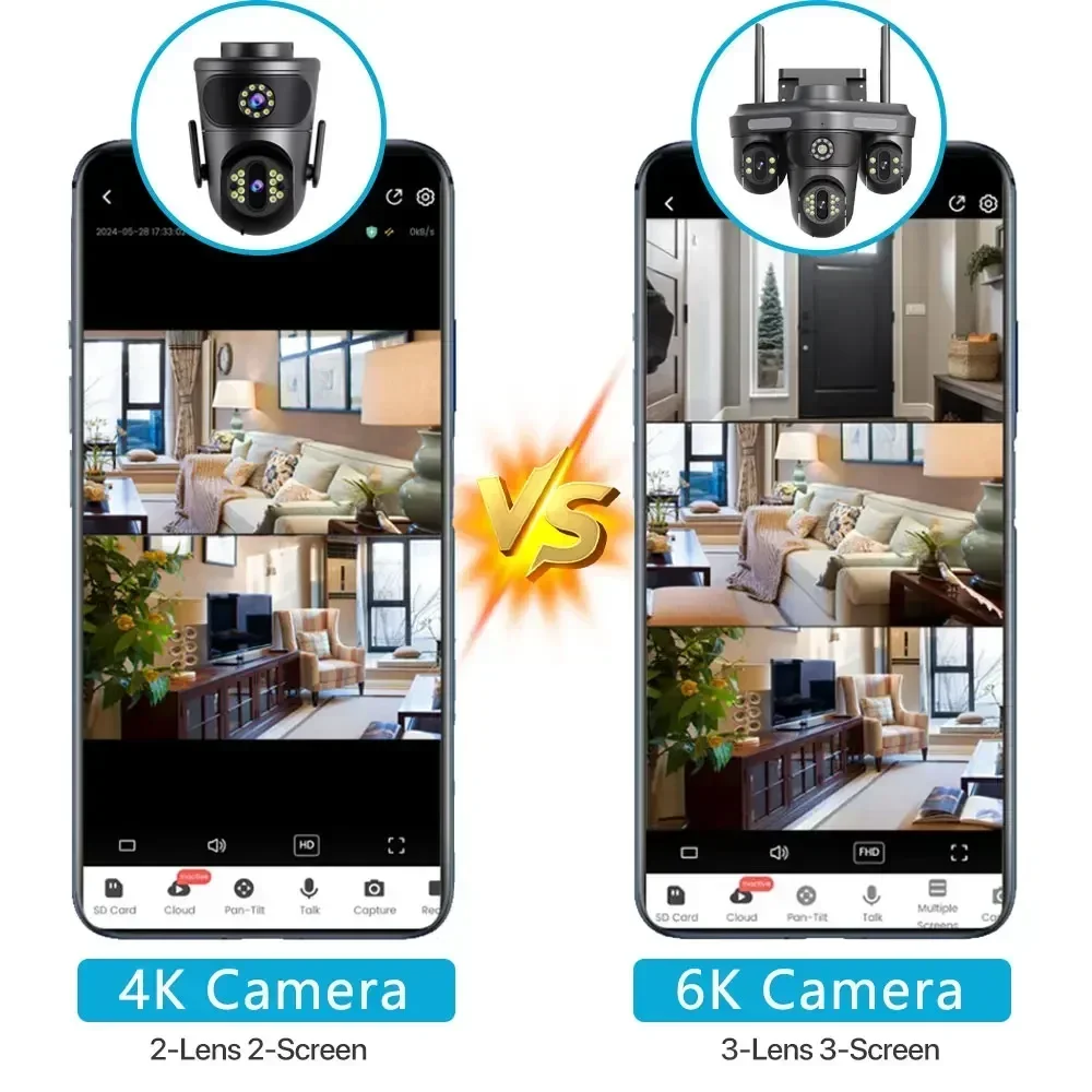 12mp 3 عدسة Cctv مراقبة كاميرا متحركة لاسلكية واي فاي PTZ 360 تتبع السيارات اتجاهين الصوت الداخلي IP كاميرا شبكة مراقبة في الهواء الطلق 4MP