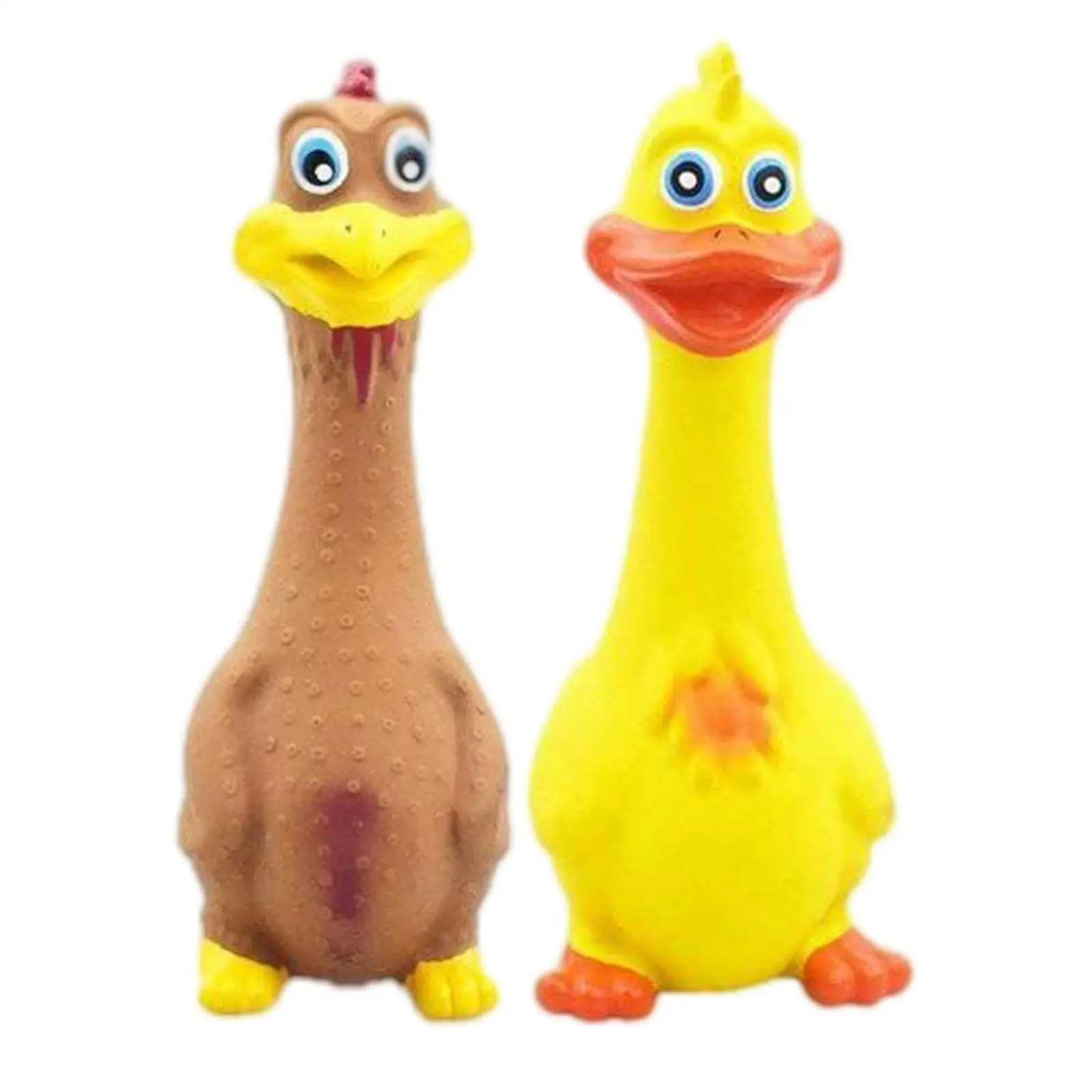 2Pcs Rubber Chicken Screaming Shrilling Puppy Chewing Yellow Brown