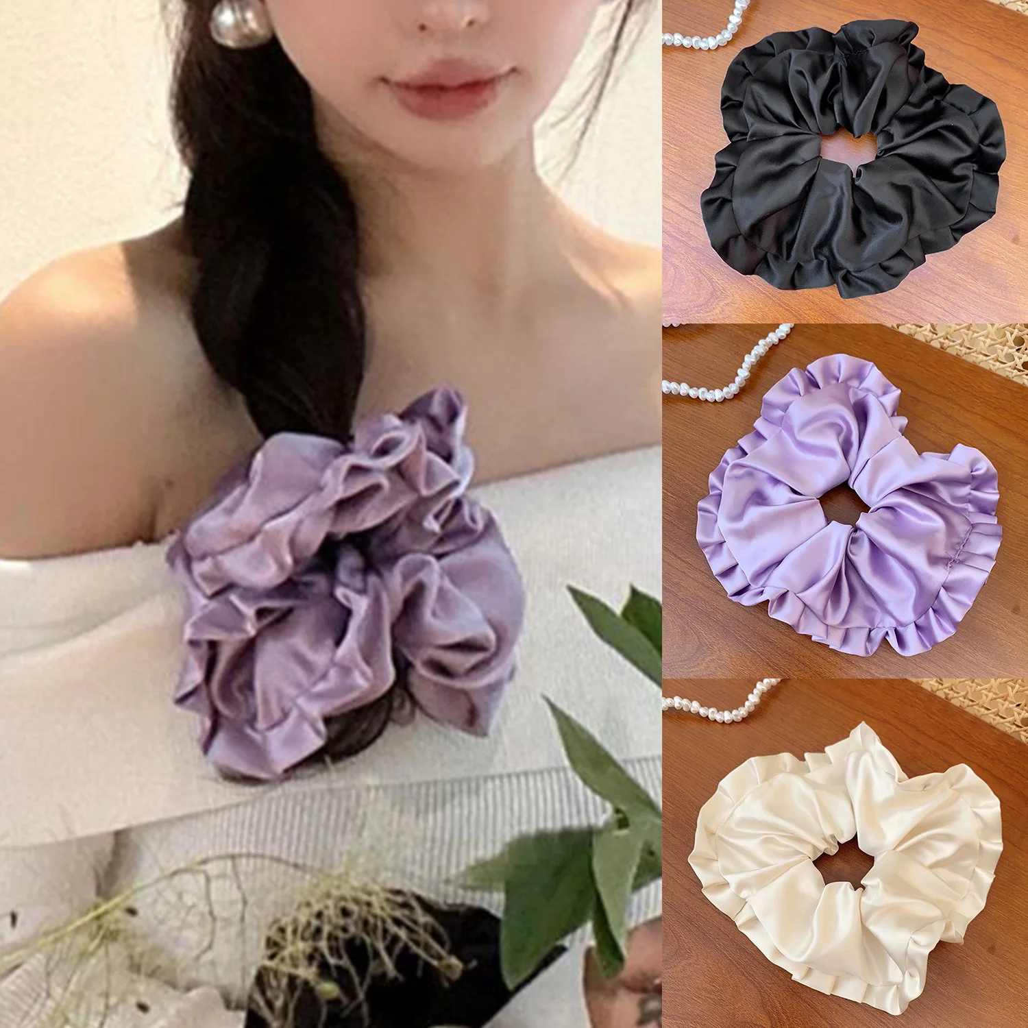 Women 2024 NEW Korean texture fashionable hair tie wrinkles Elastic Hair Bands