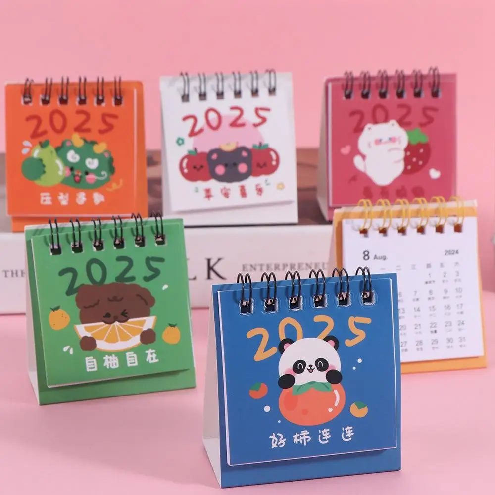 Creative 2025 Mini Calendar Thick Paper Portable Cartoon Mini Calendar Cute Fruits To Do List Mini Desktop Calendar Table Decor