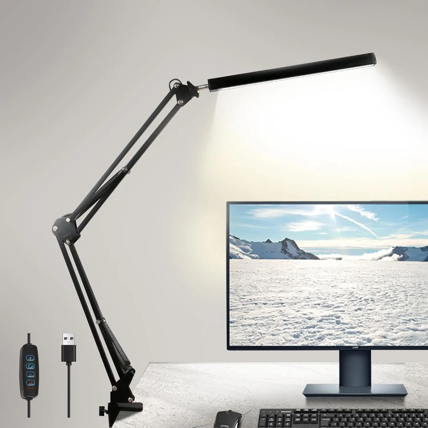 Lighting Unit, LED Eye Friendly Clip Lamp, Foldable Long Arm, USB Powered Portable Desktop Reading Light