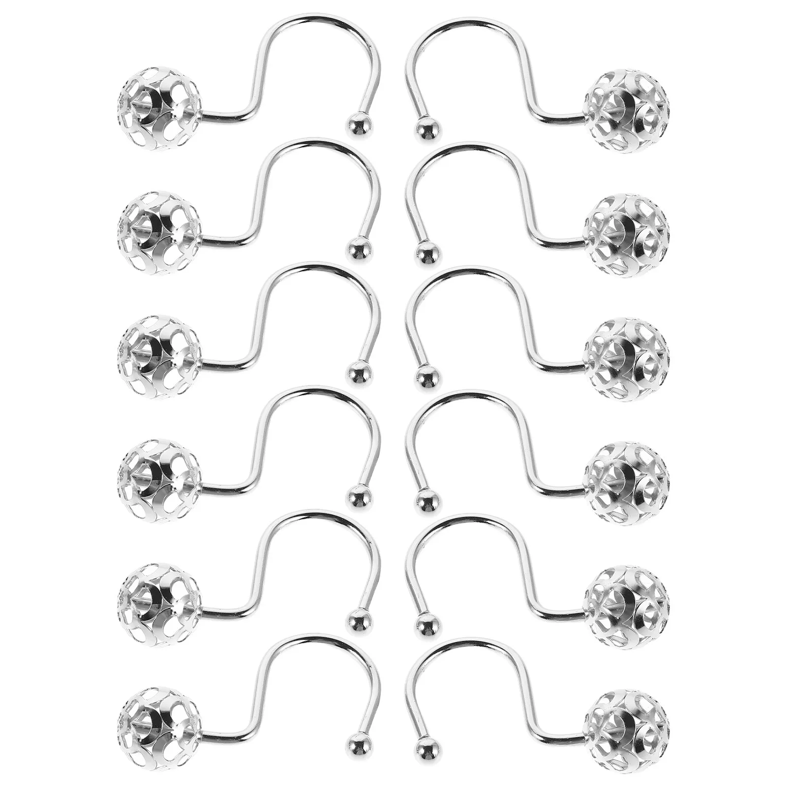 12Pcs Stainless Steel Shower Curtain Hooks S-Shaped Roller Ball for Bathroom Kitchen Curtains Heavy Duty Smooth Glide