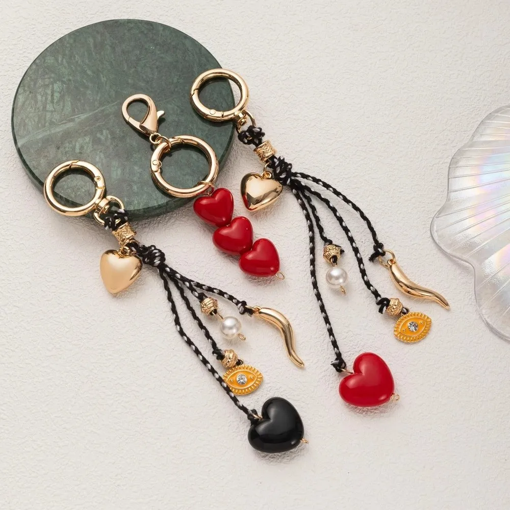 

Elegant Macaron Color Pearl Bag Pendant Zinc Alloy Heart-shaped Bag Charm DIY Car Keychain