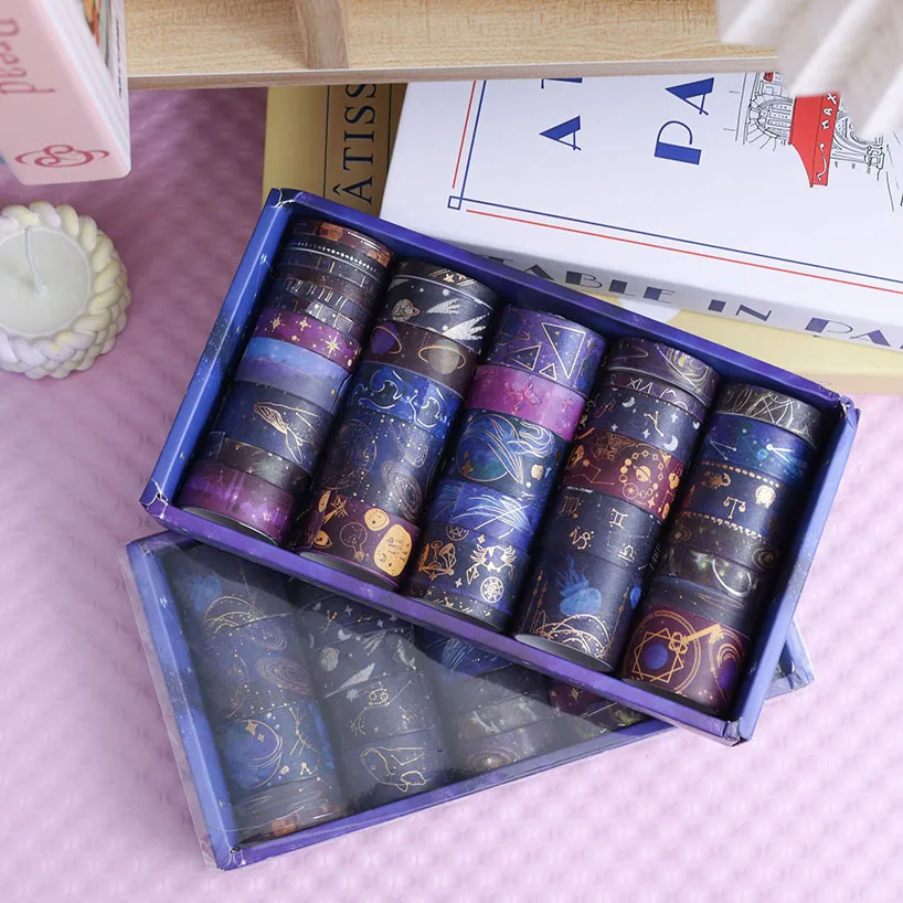 

36Pcs Starry Sky Washi Tape Scrapbooking Supplies Masking Tape Universe Gold Foil Stamping Cinta Adhesiva Decorativa Washi Tapes
