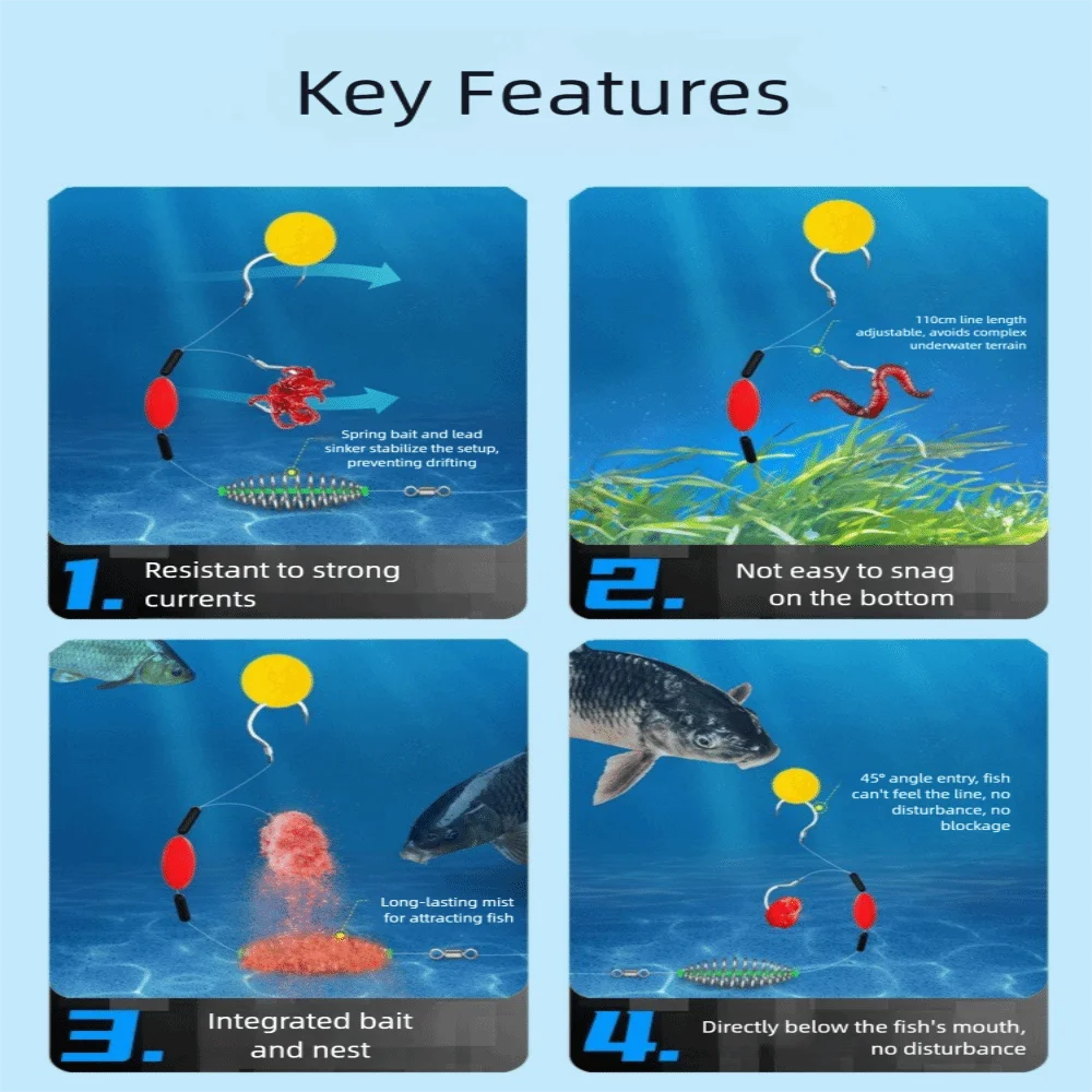 نظام تعليق مزدوج بخطاف لتعليق حفارات سمك الشبوط جاهز ومضاد للخط السفلي مقاس 4 #   5 #   6 #   منصات شعر الصيد المضادة للجزء السفلي