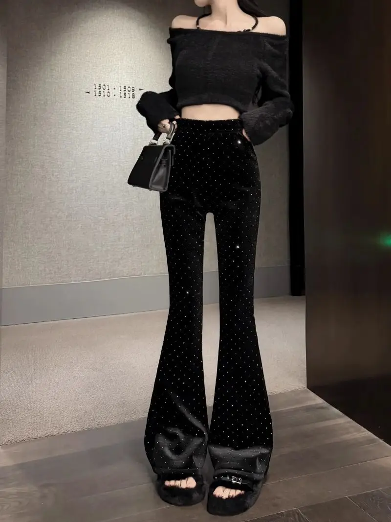 

Boot Cut Pant Thick Velvet Wide-Leg Pants For Women High Waist Slimming Drape Casual Pants Heavy Autumn And Winter