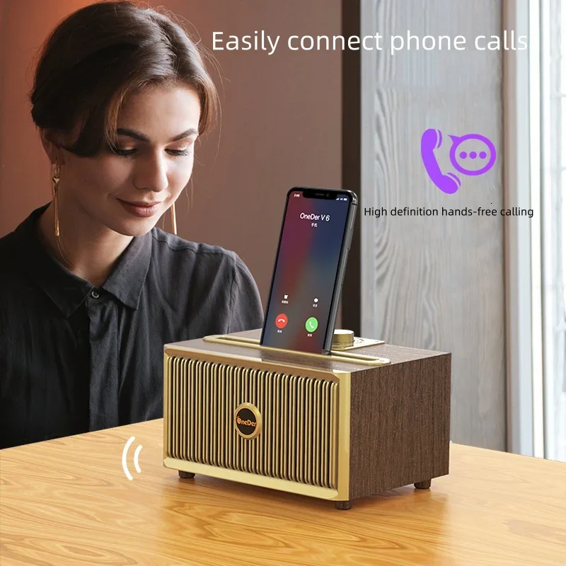 Portable Retro Wooden Bluetooth Speaker with Phone Stand  insert TF Card U Disk  AUX Radio Subwoofer Column Caixa De Som