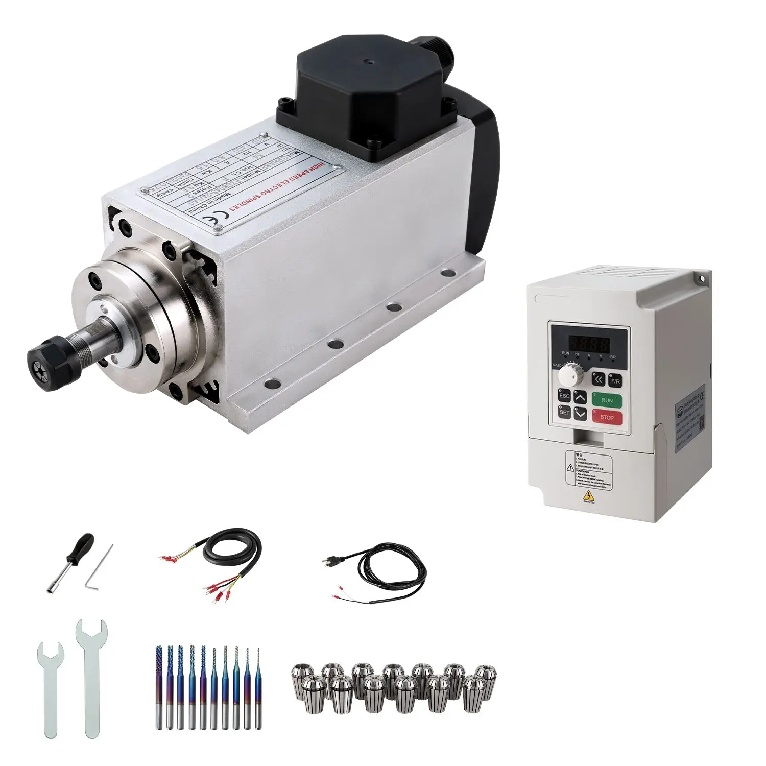 Zhong Hua Jiang CNC Spindle Motor With VFD Kit Square ER16 1.5KW Air Cooled Spindle Motor 24000RPM 400HZ For CNC Router Machine