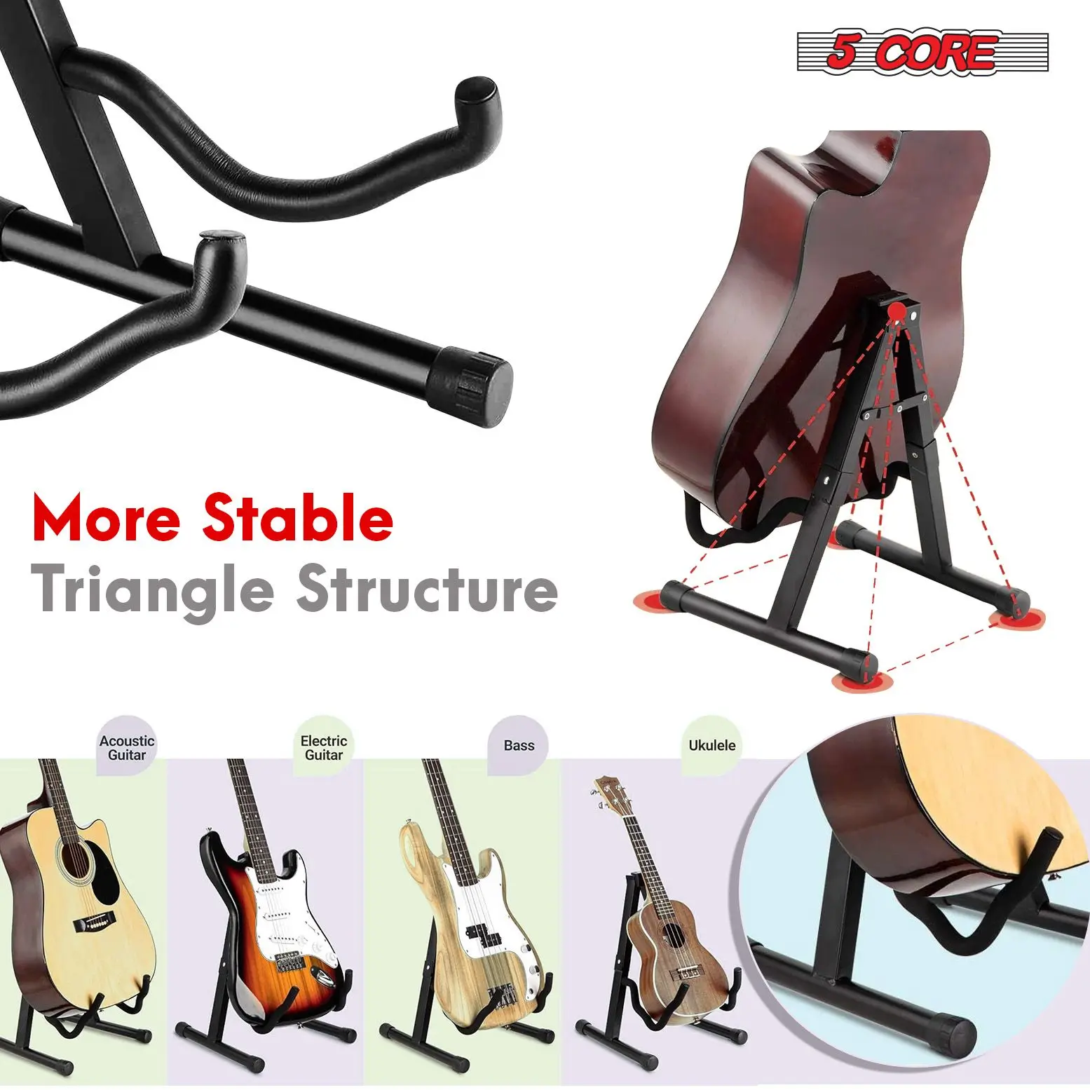 Guitar Stand A Frame Shape w Soft Foam Arm Non Slip Rubber for Acoustic Electric Bass Ukulele