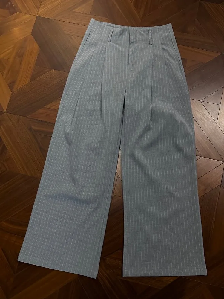 New Spring Women Elegant Vintage Stripe Pants Breathable Fashion Office Ladies Straight Trousers Casual Comfortable Suit Pants