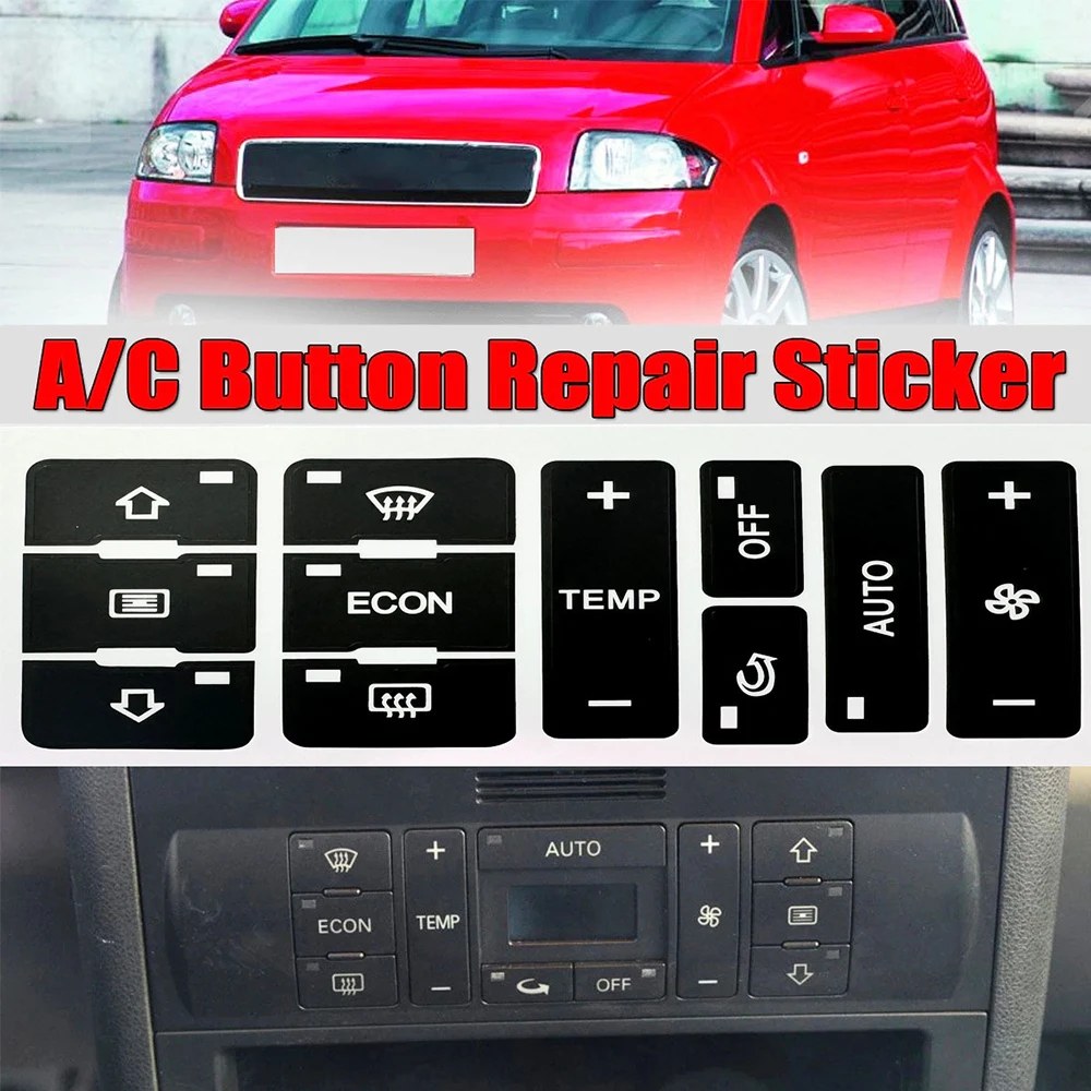 

1 шт. наклейка для ремонта кнопки кондиционера для Audi A2/A3 8L, кнопка управления кондиционером, ремонтные наклейки, черные виниловые аксессуары для салона автомобиля