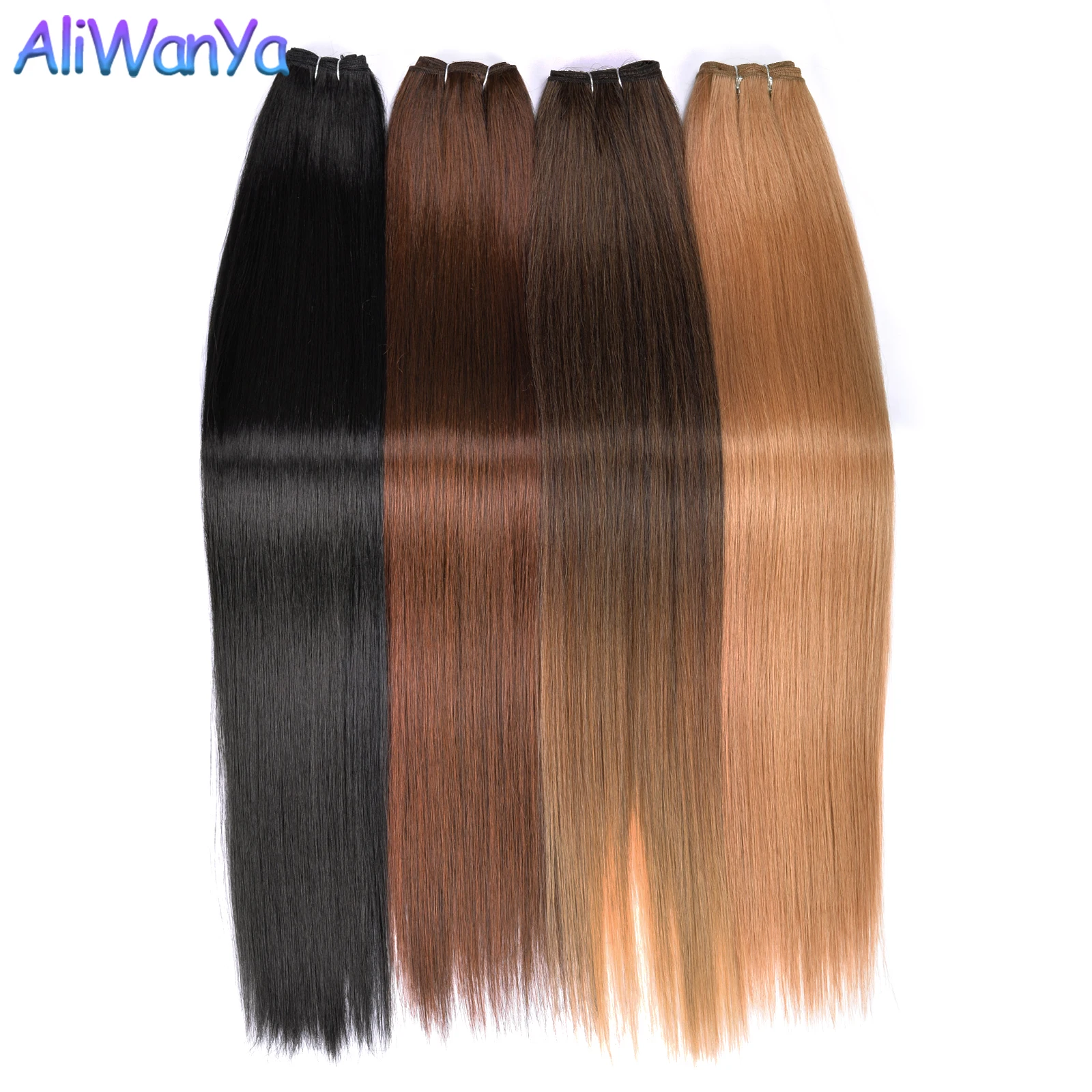 Straight Hair Extensions Synthetic Smooth Ombre Hair Weaving 26 inches brown Synthetic Straight Hair Bundles Full To End