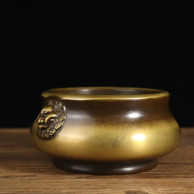 Brass lion ear , copper , tea ceremony , burner for incense sticks, disc incen