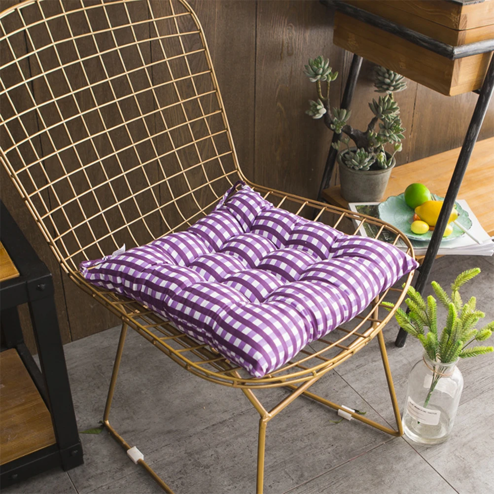 

2 Pcs Cushion Chair Purple Lovely Practical Seat Printing Grid Pattern Easy to Clean