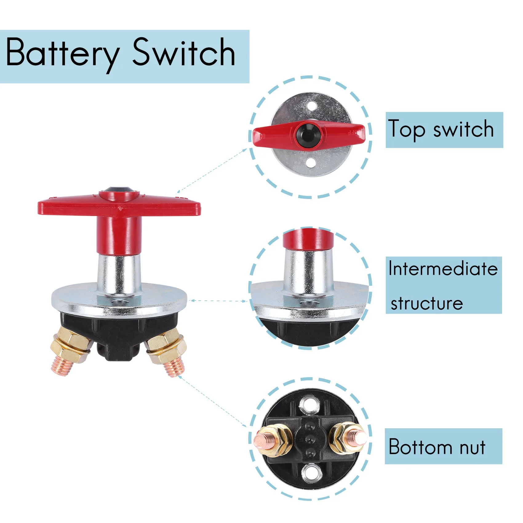 Isolator baterai kunci tetap 1500 Amp, saklar listrik tugas berat 12V / 24V