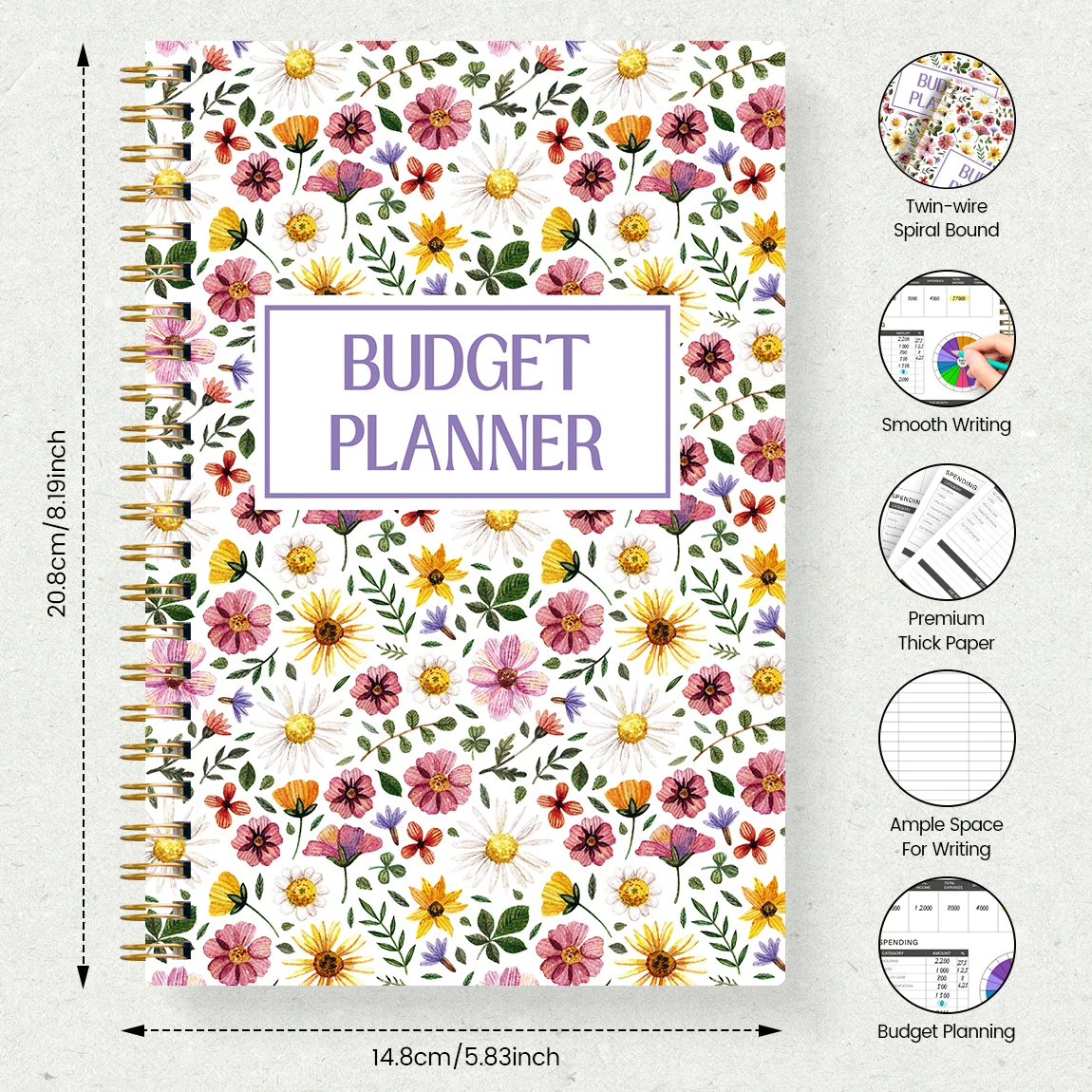 A5 Budget Planner with Color Tabs Floral Spiral Expense Tracker Monthly Finance Organizer Notebook view 3