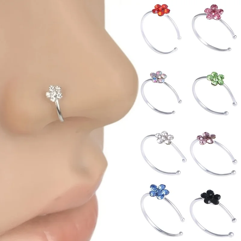 1pc  Fake Piercing Flower Clip Nose Ring Fake Nose Ring Stud Non Piercing Stainless Steel Ear Cuff Body Jewelry