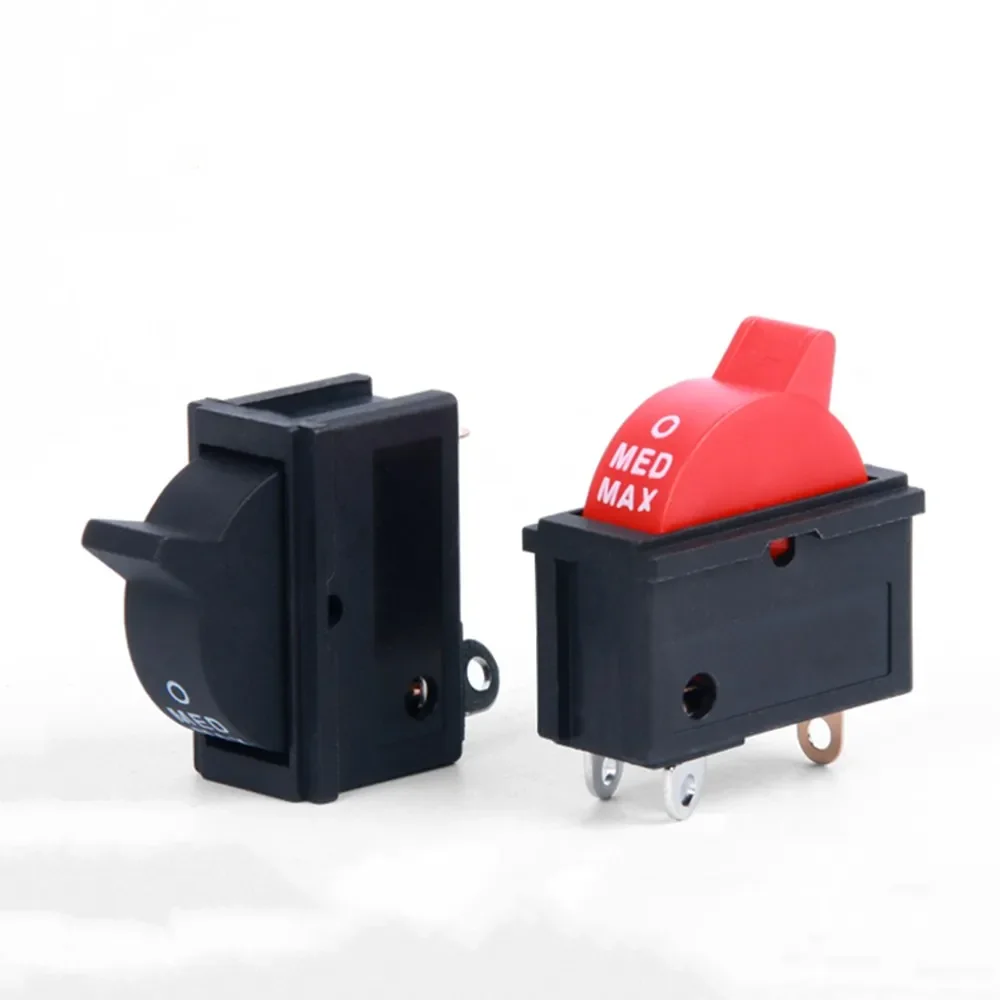 2PCS 10A 250V Black Red Wind Speed Control Button Rocker Switch 3 Positions 3Pin SPDT Switch For Hair dryer