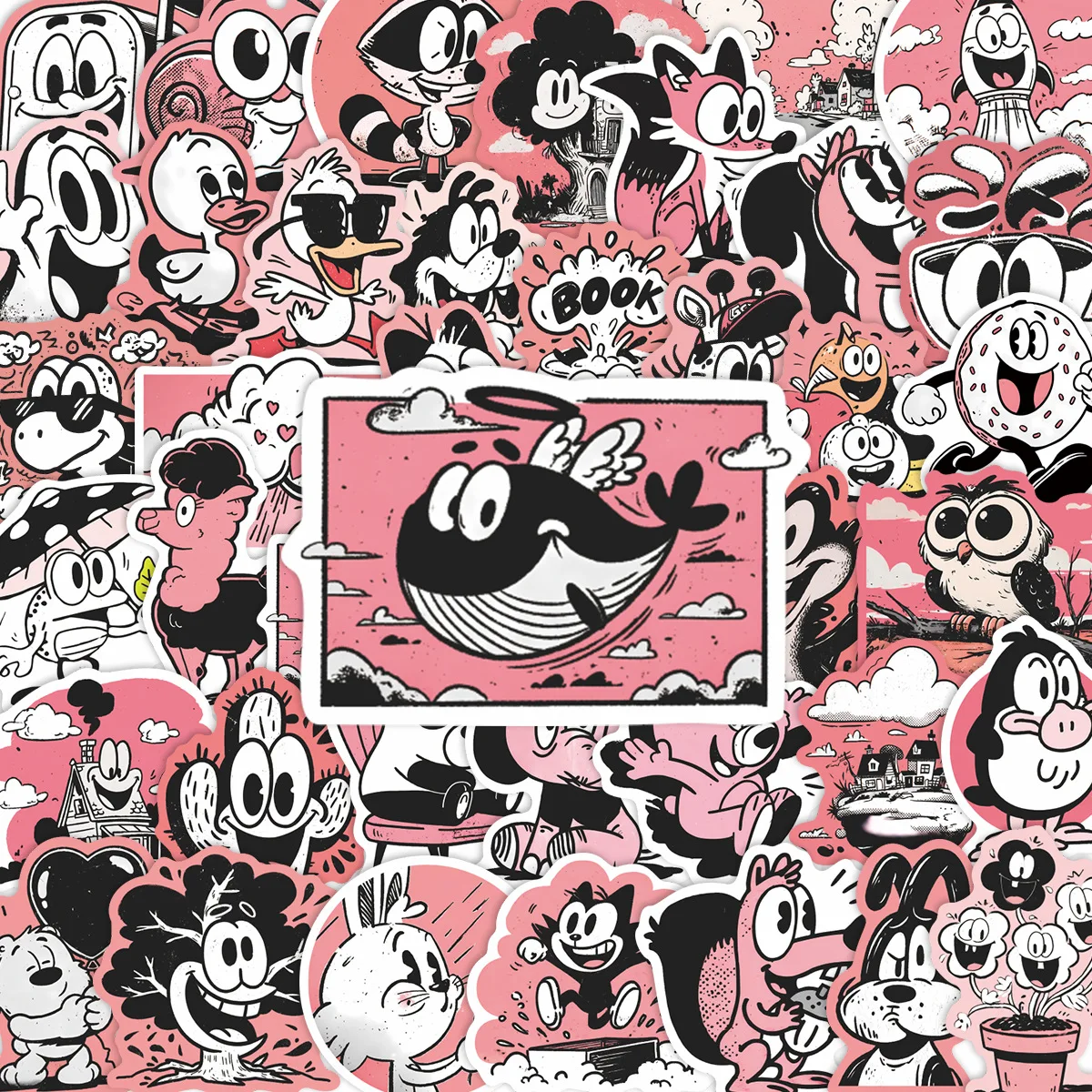 

53cs Black Pink Vintage Cartoon Graffiti Stickers Waterproof Diy Decals For Laptop Phone Ipad Thermos Notebook Luggage Decor